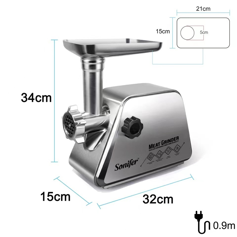 Sonifer SF-5019 Yeni Yüksək Keyfiyyətli 1500W Çoxfunksiyalı Kolbasa Hazırlayan Ətmaşını Elektrikli Paslanmayan Polad Ət Çəkən - şəkil 2